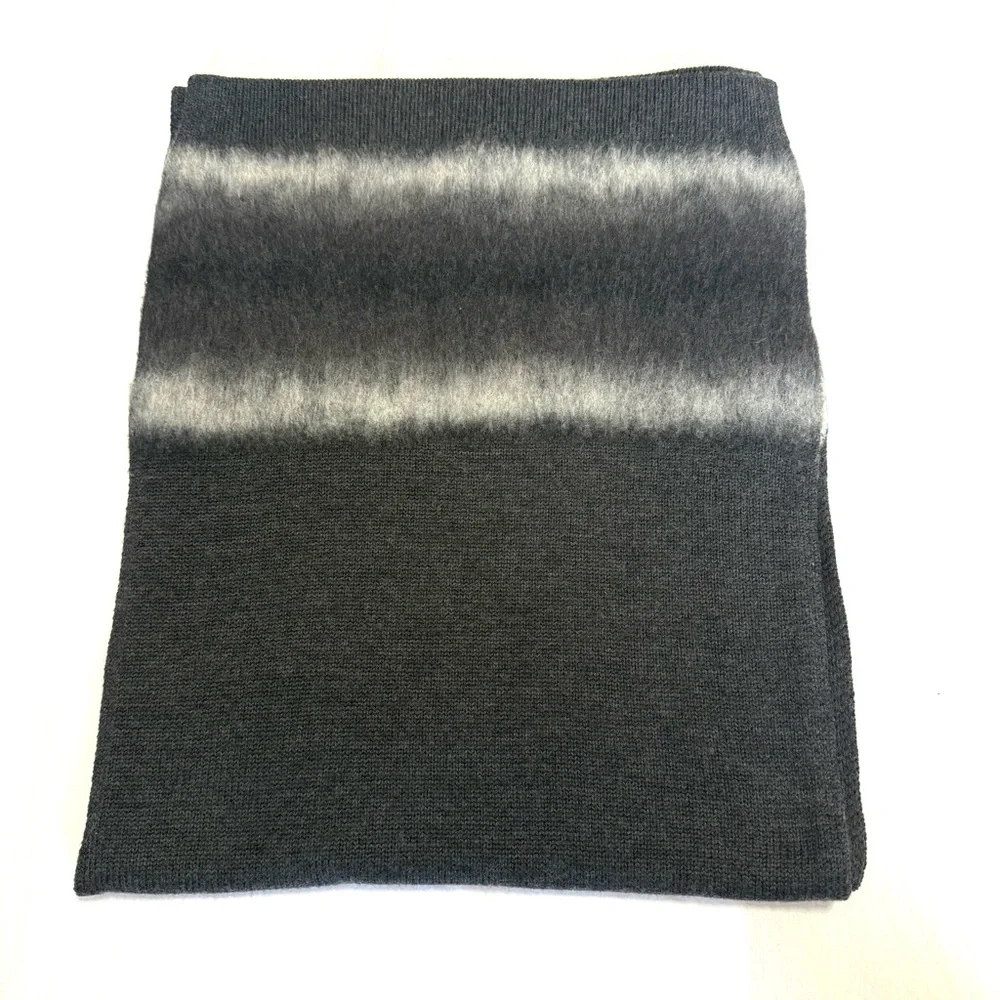 AllSaints 100% Merino Wool Myst Black Gray Knit Scarf Unisex 79”x15”